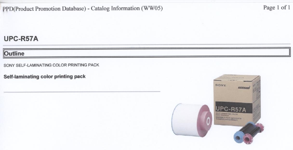 Een assortiment zijnde een zogenaamd "Color Printing Pack" voor gebruik in een afdrukeenheid (printer), bestaande uit: 
- twee cilinders met spoelen van kunststof, waarvan één cilinder is voorzien van een inktlint van kunststof; 
- één rol Self laminating printpapier met afmetingen van 127 x 178 mm voor elk 205 prints. 
Het inktlint van kunststof bestaande uit segmenten met verschillende kleuren, waarbij de kleurstoffen door verhitting op een drager worden overgebracht (zogenaamde kleurstofsublimering).
Het geheel is opgemaakt voor de verkoop in het klein en verpakt in een kartonnen doos, voorzien van merknaam en type.
Het wezenlijk karakter van het assortiment wordt bepaald door het kunststof inktlint.