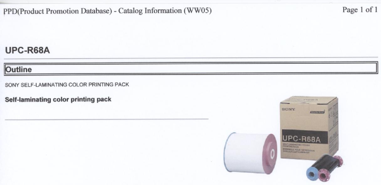 Een assortiment zijnde een zogenaamd "Color Printing Pack" voor gebruik in een afdrukeenheid (printer), bestaande uit: 
- twee cilinders met spoelen van kunststof, waarvan één cilinder is voorzien van een inktlint van kunststof; 
- één rol Self laminating printpapier met afmetingen van 152 x 203 mm voor elk 185 prints. 
Het inktlint van kunststof bestaande uit segmenten met verschillende kleuren, waarbij de kleurstoffen door verhitting op een drager worden overgebracht (zogenaamde kleurstofsublimering).
Het geheel is opgemaakt voor de verkoop in het klein en verpakt in een kartonnen doos, voorzien van merknaam en type.
Het wezenlijk karakter van het assortiment wordt bepaald door het kunststof inktlint.