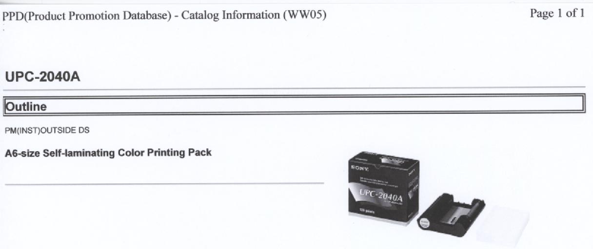 Een assortiment zijnde een zogenaamd "Color Printing Pack" voor gebruik in een afdrukeenheid (printer), bestaande uit: 
- een houder van kunststof, waarop gemonteerd twee cilinders met spoelen van kunststof, waarvan één cilinder is voorzien van een inktlint van kunststof; 
- 120 vellen A6 Self laminating printpapier (afmetingen 148 x 100 mm). 
Het inktlint van kunststof bestaande uit segmenten met verschillende kleuren, waarbij de kleurstoffen door verhitting op een drager worden overgebracht (zogenaamde kleurstofsublimering).
Het geheel is opgemaakt voor de verkoop in het klein en verpakt in een kartonnen doos, voorzien van merknaam en type.
Het wezenlijk karakter van het assortiment wordt bepaald door het kunststof inktlint.