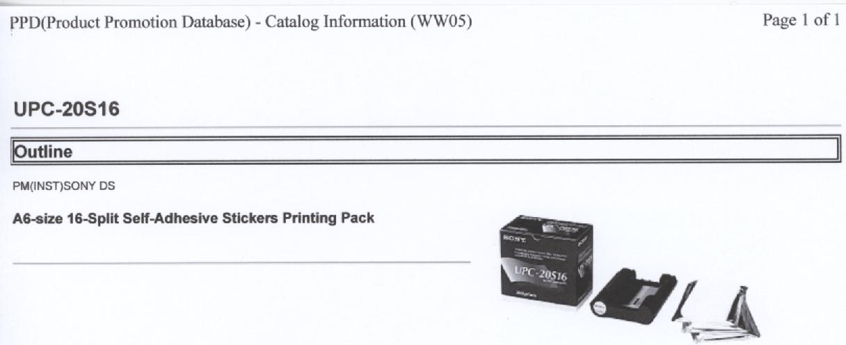 Een assortiment zijnde een zogenaamd "Color Printing Pack" voor gebruik in een afdrukeenheid (printer), bestaande uit: 
- een houder van kunststof, waarop gemonteerd twee cilinders met spoelen van kunststof, waarvan één cilinder is voorzien van een inktlint van kunststof; 
- 200 vellen A6 size Self- Adhesive Stickers (afmetingen 130 x 88 mm). 
Het inktlint van kunststof bestaande uit segmenten met verschillende kleuren, waarbij de kleurstoffen door verhitting op een drager worden overgebracht (zogenaamde kleurstofsublimering).
Het geheel is opgemaakt voor de verkoop in het klein en verpakt in een kartonnen doos, voorzien van merknaam en type.
Het wezenlijk karakter van het assortiment wordt bepaald door het kunststof inktlint.