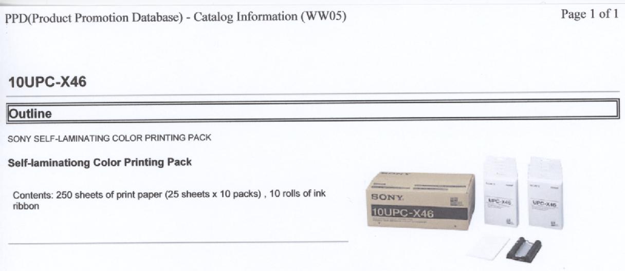 Een assortiment zijnde een zogenaamd "Color Printing Pack" voor gebruik in een afdrukeenheid (printer), bestaande uit: 
- tien houders van kunststof, waarop gemonteerd twee cilinders met spoelen van kunststof, waarvan één cilinder is voorzien van een inktlint van kunststof; 
- 10 pakken á 25 vellen printpapier . 
Het inktlint van kunststof bestaande uit segmenten met verschillende kleuren, waarbij de kleurstoffen door verhitting op een drager worden overgebracht (zogenaamde kleurstofsublimering).
Het geheel is opgemaakt voor de verkoop in het klein en verpakt in een kartonnen doos, voorzien van merknaam en type.
Het wezenlijk karakter van het assortiment wordt bepaald door het kunststof inktlint.