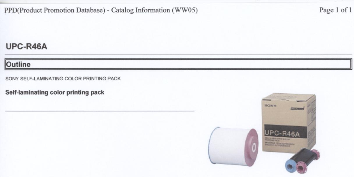 Een assortiment zijnde een zogenaamd "Color Printing Pack" voor gebruik in een afdrukeenheid (printer), bestaande uit: 
- een cilinder met twee spoelen van kunststof, waarvan één cilinder is voorzien van een inktlint van kunststof; 
- een rol Self laminating printpapier voor 350 prints.
Het inktlint van kunststof bestaande uit segmenten met verschillende kleuren, waarbij de kleurstoffen door verhitting op een drager worden overgebracht (zogenaamde kleurstofsublimering).
Het geheel is opgemaakt voor de verkoop in het klein en verpakt in een kartonnen doos, voorzien van merknaam en type.
Het wezenlijk karakter van het assortiment wordt bepaald door het kunststof inktlint.