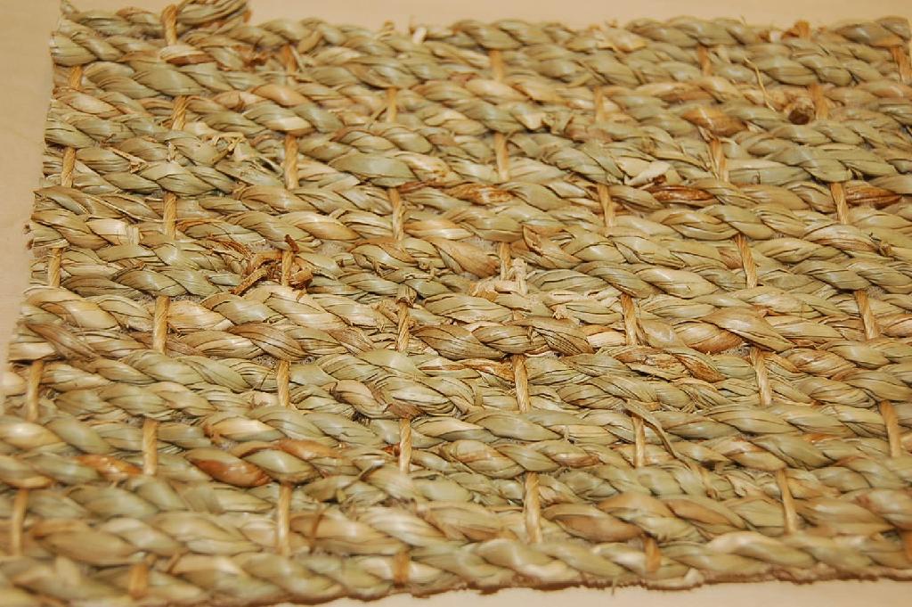 Tapijt van gedroogd zeegras. De bovenkant bestaat uit twee parallel naast elkaar getwijnde vlechtstoffen, plat geweven met behulp van een ander getwijnde vlechtstof. Het tapijt is voorzien van een rug (backing) van latex en wordt aangeboden in rollen van ongeveer 4 meter breed en ongeveer 30 meter lang.