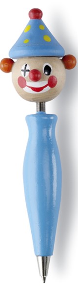 Een kogelpen met een niet vervangbare vulling, voorzien van onder meer de volgende kenmerken:
- een omhulsel van hout met aan de bovenzijde een veer van onedel metaal voorzien van een houten hoofdje;
- afmetingen van 11,5 x 3,5 x 3 cm;
- een gewicht van 14 gram.