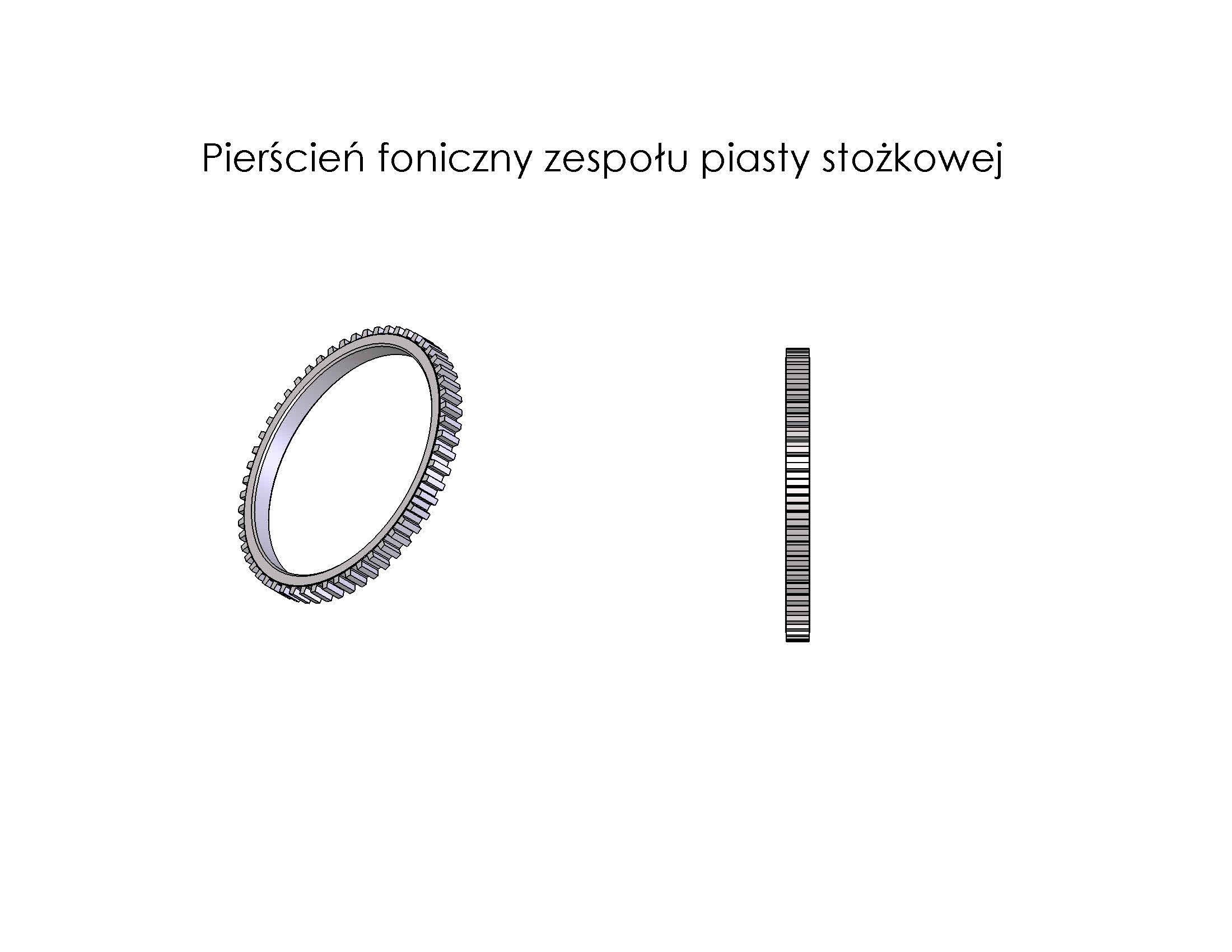 Pierścień impulsowy w stanie całkowicie wykończonym, wykonany ze stali ferrytycznej w technologii spiekania proszków metali. Wewnętrzna powierzchnia elementu jest gładka, a na zewnętrznej powierzchni znajdują się jednakowe proste występy (zęby), gęsto i równomiernie rozłożone na całym obwodzie pierścienia. Wyrób jest przeznaczony do montażu w zespolonej piaście stożkowej, która jest stosowana do koła jezdnego w osobowym pojeździe samochodowym. Pierścień współpracując z sensorem magnetycznym (niebędącym przedmiotem niniejszej decyzji), podczas obracania się koła jezdnego samochodu umożliwia generowanie sygnału elektrycznego, który jest wykorzystywany do określenia prędkości obrotowej koła, przydatnej m.in. w systemie kontroli sił hamowania pojazdu (system ABS). Orientacyjne wymiary pierścienia: średnica od kilku cm do kilkunastu cm, a wysokość (długość zęba) od kilku mm do kilkunastu mm.