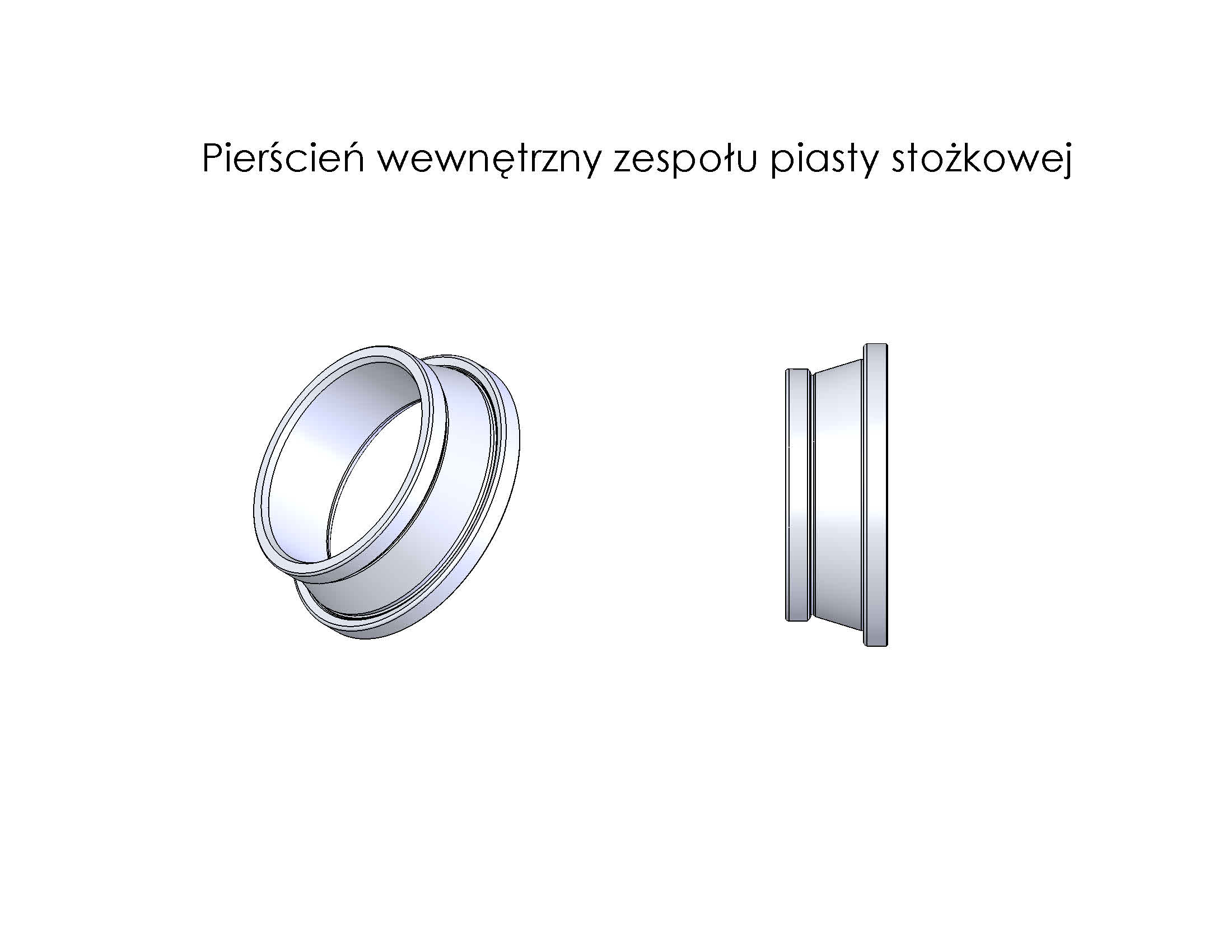 Pierścień wewnętrzny, wykonany ze stali łożyskowej, w stanie wykończonym - gotowym do montażu w zespolonej, nierozbieralnej piaście stożkowej, która jest stosowana do koła jezdnego w osobowym pojeździe samochodowym. Element ma kształt litego pierścienia stożkowego, obustronnie zakończonego obwodowymi kołnierzami. Zewnętrzna boczna powierzchnia jest gładka i skośnie położona – stanowiąc bieżnię dla elementów tocznych łożyska.