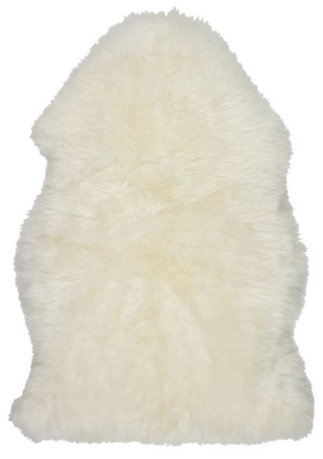 Produkt przeznaczony do położenia na podłodze jako dywanik, wykonany z kawałków garbowanej skóry jagnięcej o wym. ok. szer. 50 cm i dł. ok. 70 cm o długości włosia ok. 50 mm w kolorze kremowym. Produkt przeznaczony do użytku wewnątrz pomieszczeń. Dostepne wymiary: 50 x 85 cm, 50 x 160 cm.