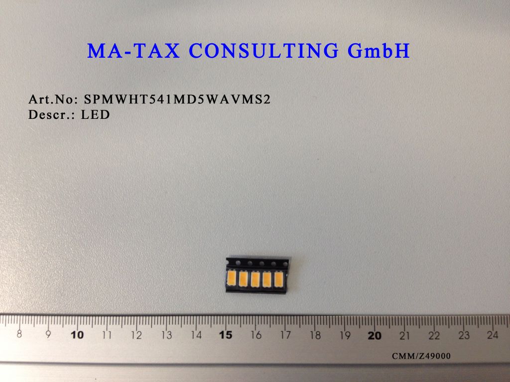 Diody świecące LED, o wymiarach 5,6 x 3 x 0,8 mm, emitujące światło barwy pomarańczowej. Zapakowane po 10000 sztuk, na taśmie z tworzywa sztucznego, która nawinięta jest na szpulę o średnicy 330 mm lub po 2500 sztuk na taśmie nawiniętej na szpulę o średnicy 180 mm. Diody nie posiadają żadnych dodatkowych elementów, przeznaczone są do montażu powierzchniowego SMD. Ich napięcie zasilania wynosi 26,5 - 28,5 V, a prąd zasilania - 150 mA.