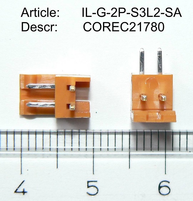 Element łącza elektrycznego, wyposażony w styki (dwa piny), przeznaczony do zamontowania na płytce obwodu drukowanego poprzez przylutowanie jego wystających pinów do płytki. Element umożliwia wykonanie połączenia elektrycznego poprzez wsunięcie do niego odpowiedniej wtyczki. Rozłączenie obwodu elektrycznego następuje poprzez wyjęcie wtyczki. Uzyskanie połączenia oraz rozłączenie nie wymaga dodatkowych czynności montażowych - konstrukcja elementów zapewnia całemu złączu wystarczającą spoistość mechaniczną. Wyrób jest przeznaczony do napięć nieprzekraczających 1000 V. Element ma kształt kostki, o przybliżonych wymiarach: 10 x 10 x 6 mm.
Decyzja wydana powtórnie w miejsce WIT numer PL BTI WIT-2020-000111.