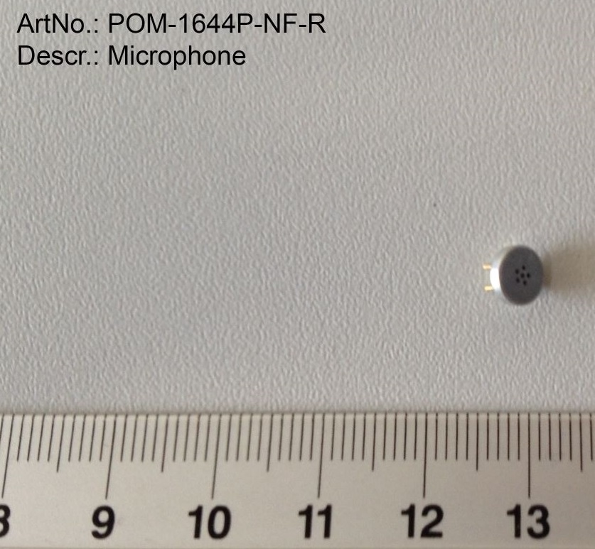 Mikrofon do montażu powierzchniowego o średnicy 6 mm i wysokości 1,6 mm. Napięcie odniesienia 2,0 V DC. Maksymalne napięcie wejścia 10 V/DC. Maksymalne zużycie prądu 0,5 mA. Czułość mikrofonu -44±3 dB.
Decyzja wydana powtórnie w miejsce WIT numer PL BTI WIT-2020-000299.
