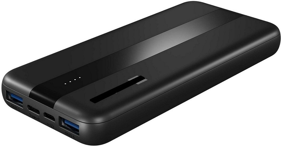 Powerbank – przenośne, zapasowe źródło energii o uniwersalnym zastosowaniu. Służy do ładowania urządzeń wyposażonych w złącze USB. Zawiera akumulator litowo-polimerowy o pojemności 10000 mAh/3,7 V (37 Wh) oraz porty obsługujące technologie szybkiego ładowania Quick Charge i Power Delivery. Obudowa wykonana z tworzywa sztucznego (ABS). Powerbank umożliwia ładowanie trzech urządzeń dzięki portom 2 x USB-A (QC 18 W) oraz 1 x UB-C (PD 20 W). Ładowanie powerbanka za pomocą portów wejściowych microUSB lub USB-C. Wyposażony w diody wskazujące stan naładowania baterii. Wymiary (w mm): 148 x 67 x 16. Masa: 228 g.
