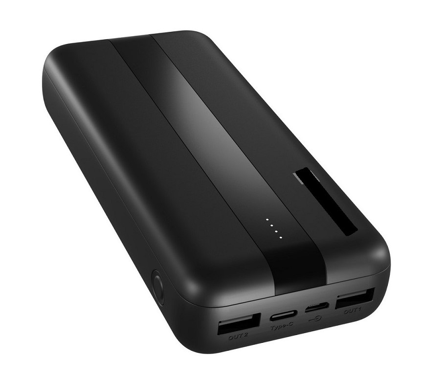 Powerbank – przenośne, zapasowe źródło energii o uniwersalnym zastosowaniu. Służy do ładowania urządzeń wyposażonych w złącze USB. Zawiera akumulator litowo-polimerowy o pojemności 20000 mAh/3,7 V (74 Wh) oraz porty USB. Obudowa wykonana z tworzywa sztucznego (ABS). Powerbank umożliwia jednoczesne ładowanie trzech urządzeń dzięki portom 2 x USB-A oraz 1 x UB-C. Ładowanie powerbanka za pomocą portów wejściowych microUSB lub USB-C. Wyposażony w diody wskazujące stan naładowania baterii. Urządzenie z funkcją inteligentne ładowanie dopasowujące natężenie prądu oraz z funkcją automatyczne włączanie/wyłączanie. Wymiary (w mm): 148 x 67 x 30. Masa: 413 g.