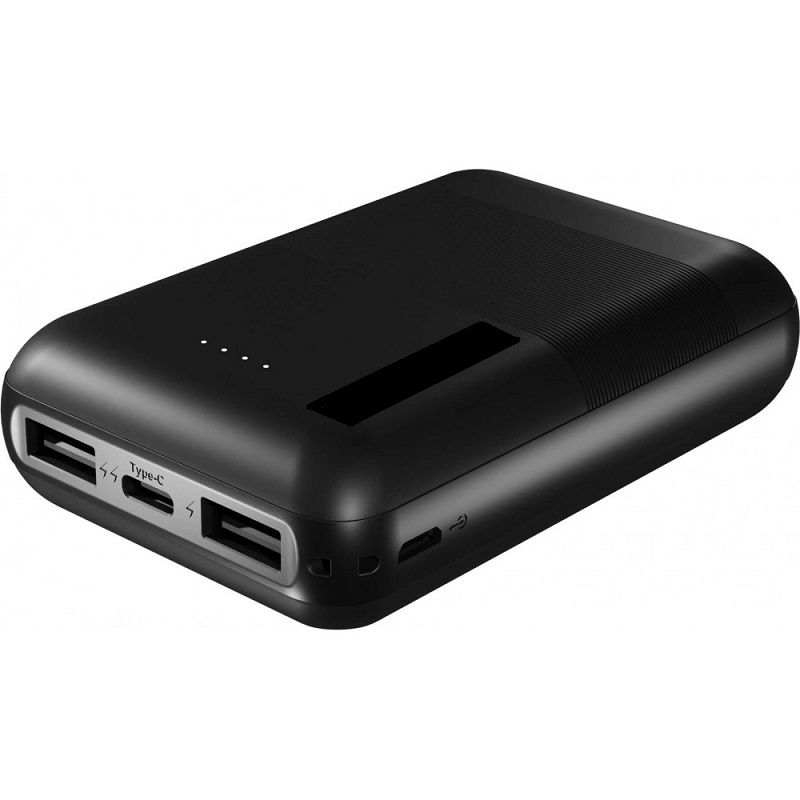 Powerbank – przenośne, zapasowe źródło energii o uniwersalnym zastosowaniu. Służy do ładowania urządzeń wyposażonych w złącze USB. Zawiera akumulator litowo-polimerowy o pojemności 10000 mAh/3,7 V (37 Wh) oraz porty USB. Obudowa wykonana z tworzywa sztucznego (ABS). Powerbank umożliwia jednoczesne ładowanie trzech urządzeń dzięki portom 2 x USB-A oraz 1 x UB-C. Ładowanie powerbanka za pomocą portów wejściowych microUSB lub USB-C. Wyposażony w diody wskazujące stan naładowania baterii. Urządzenie z funkcją inteligentne ładowanie dopasowujące natężenie prądu oraz z funkcją automatyczne włączanie/wyłączanie. Wymiary (w mm): 95 x 63 x 27. Masa: 216 g.