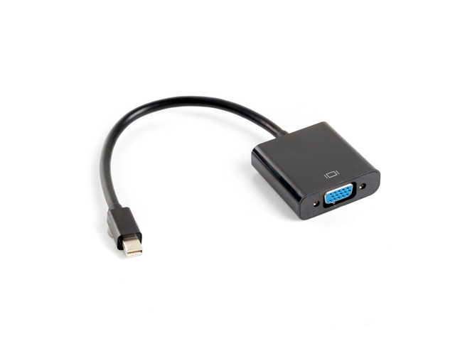 Adapter wyposażony w wejście VGA (15-pin, żeńskie), połączone kablem ze złączem DisplayPort Mini (męskim). Kompatybilny ze złączem Thunderbolt (TM). Konwertuje sygnał cyfrowy na analogowy. Stosowany w systemach automatycznego przetwarzania danych do przesyłania sygnału z urządzeń wyposażanych w port Mini DisplayPort (np. komputer, laptop) do urządzeń wyposażonych w złącza VGA (np. monitor, projektor). Rozdzielczość wideo: do 1920 x 1200 (1080p) przy częstotliwości odświeżania na poziomie 60 Hz. Długość kabla: 20 cm. Kolor: czarny.