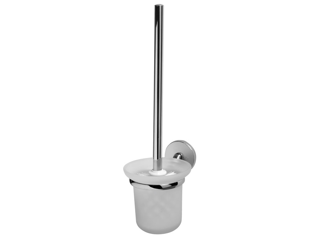 Szczotka do WC wykonana z tworzywa sztucznego. W skład kompletnego wyrobu wchodzi: szczotka ze stalową rączką do czyszczenia WC, szklany kielich, do którego odkładana jest szczotka i obejma z częścią mocującą, wykonana z cynkalu, w której umieszcza się kielich. Obejma mocowana jest do ściany, dzięki czemu cała szczotka wisi na ścianie. Pakowana w blister z tworzywa sztucznego z zadrukowanym kartonikiem. Decyzja wydana w miejsce decyzji nr PL BTI WIT-2021-000641.