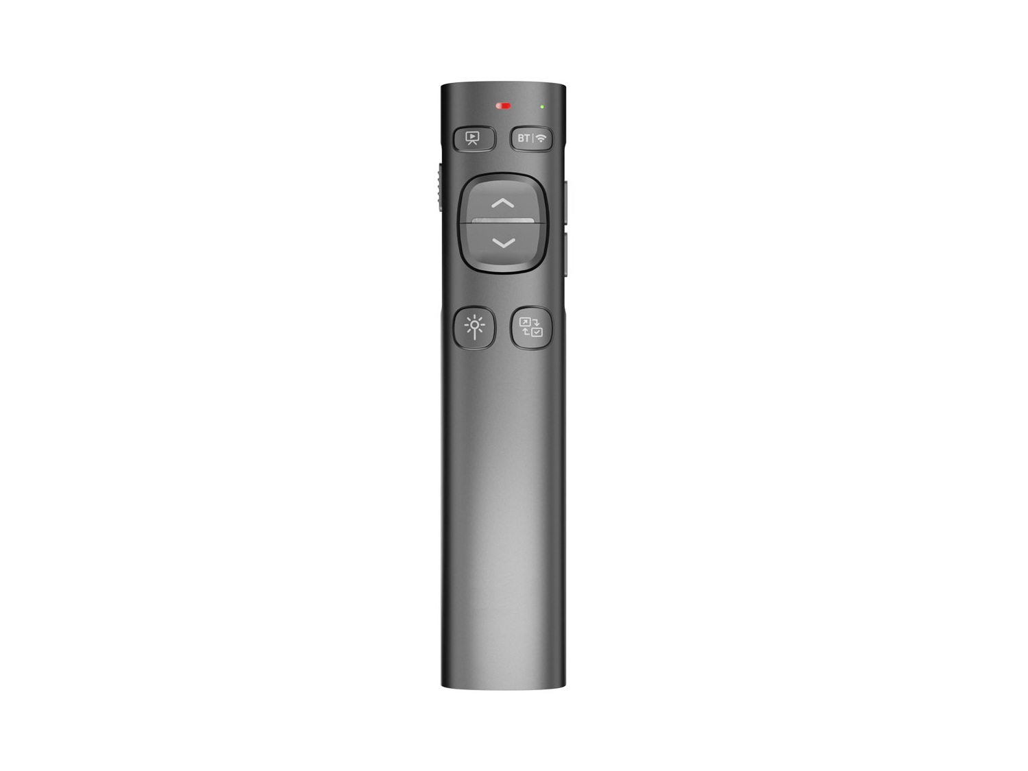 Bezprzewodowy prezenter umożliwiający sterowanie i przesuwanie slajdów podczas prezentacji. Do połączenia z maszyną do automatycznego przetwarzania danych za pomocą Bluetooth lub bezprzewodowego odbiornika 2,4 GHz (USB-dongle). Wyposażony we wskaźnik laserowy. Prezenter w prostokątnej, czarnej obudowie z tworzywa sztucznego, wyglądem przypominający pilota TV, posiadający 8 przycisków. W skład zestawu wchodzą bezprzewodowy prezenter, odbiornik USB-dongle i kabel ładujący USB-A/USB-C. Wymagania systemowe: Windows 7/8/10/11, Linux, Android. Zasięg pracy prezentera: 10 m, zasięg wskaźnika laserowego: 100 m. Wymiary prezentera (dł. x szer. x wys.): 137 x 29 x 14 ±0,5 mm. Produkt pakowany w karton detaliczny.