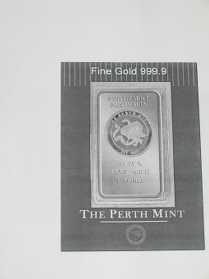 Sztabki złota próby 999,9. Na awersie znajdują się: nazwa mennicy - PERTH MINT, kraj - AUSTRALIA, logo mennicy - wizerunek łabędzia, próba - 99,99% czystego złota (99,99% PURE GOLD) oraz masa sztabki. Rewers jest pusty (gładki).