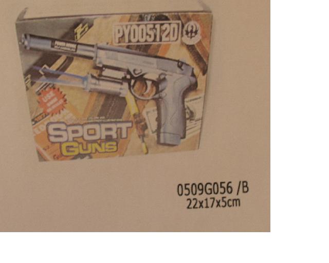 Pistolet sprężynowy wykonany z tworzywa sztucznego, strzelający jednorodnymi kulkami z tworzywa sztucznego o średnicy 6 mm. Wyrzut  kulki z pistoletu następuje na skutek zwolnienia silnego mechanizmu sprężynowego napinanego ręcznie przed każdym wystrzałem poprzez tzw. przeładowanie. Maksymalny zasięg strzału wynosi 50 m. Pistolet  pakowany jest w worek z tworzywa sztucznego lub pudełko kartonowe. Opakowanie zawiera również około 20 sztuk amunicji - kulki z tworzywa sztucznego o średnicy 6 mm oraz opcjonalnie celownik laserowy lub latarkę - przeznaczone do zamontowania na pistolecie.
