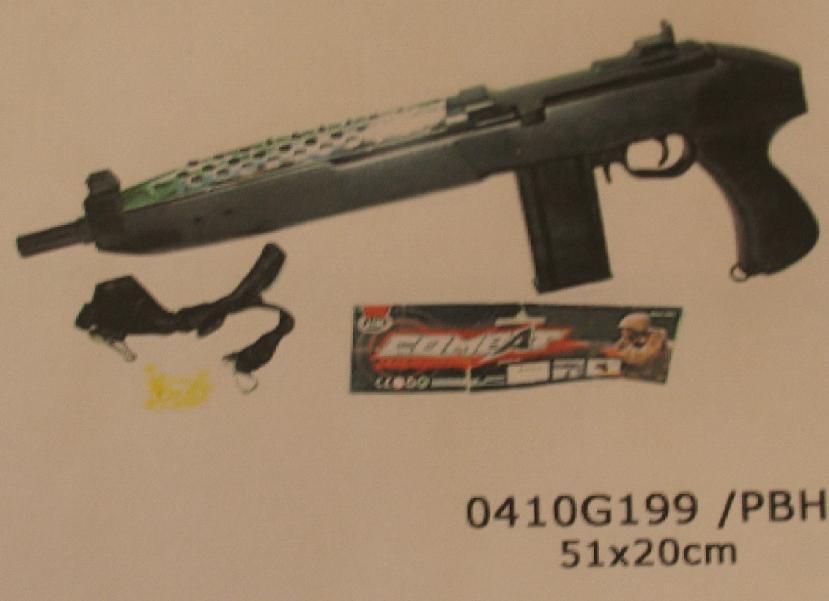 Karabin sprężynowy wykonany z tworzywa sztucznego, strzelający jednorodnymi kulkami z tworzywa sztucznego o średnicy 6 mm. Wyrzut  kulki z pistoletu następuje na skutek zwolnienia silnego mechanizmu sprężynowego napinanego ręcznie przed każdym wystrzałem poprzez tzw. przeładowanie. Maksymalny zasięg strzału wynosi 50 m. Pistolet  pakowany jest w worek z tworzywa sztucznego lub pudełko kartonowe. Opakowanie zawiera również około 20 sztuk amunicji - kulki z tworzywa sztucznego o średnicy 6 mm oraz opcjonalnie celownik laserowy lub latarkę - przeznaczone do zamontowania na pistolecie.