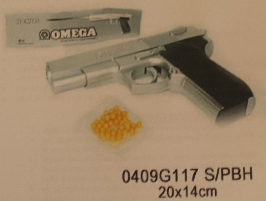 Pistolet sprężynowy wykonany z tworzywa sztucznego, strzelający jednorodnymi kulkami z tworzywa sztucznego o średnicy 6 mm. Wyrzut  kulki z pistoletu następuje na skutek zwolnienia silnego mechanizmu sprężynowego napinanego ręcznie przed każdym wystrzałem poprzez tzw. przeładowanie. Maksymalny zasięg strzału wynosi 50 m. Pistolet  pakowany jest w worek z tworzywa sztucznego lub pudełko kartonowe. Opakowanie zawiera również około 20 sztuk amunicji - kulki z tworzywa sztucznego o średnicy 6 mm oraz opcjonalnie celownik laserowy lub latarkę - przeznaczone do zamontowania na pistolecie.