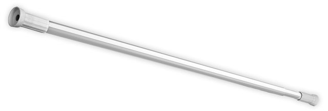 Drążek teleskopowy o zmiennej długości w zakresie od ok. 70 cm do 120 cm, wykonany z aluminium, zakończony elementami z tworzywa sztucznego. Artykuł przeznaczony do zawieszenia zasłonki.