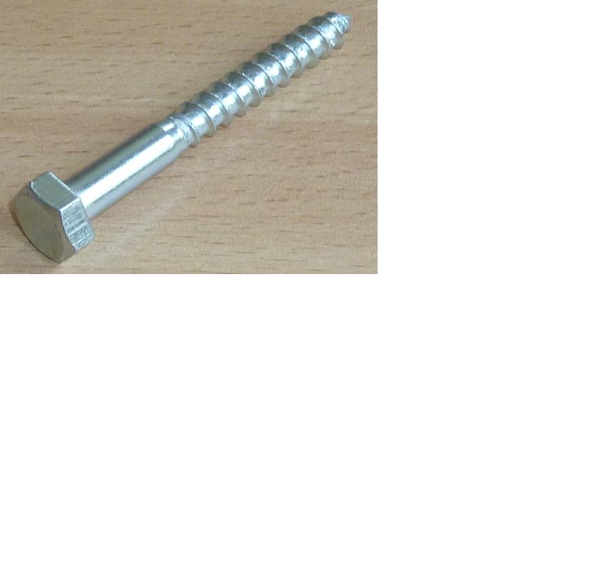 Nagwintowany wkręt do drewna wykonany ze stali, z łbem sześciokątnym, ocynkowany elektrolitycznie, o średnicy trzonu powyżej 5 mm, przeznaczony do mocowania ciężkich elementów stolarki budowlanej. Oznaczony w nomenklaturze normowej jako DIN 571.