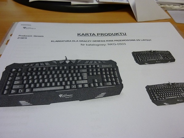 Klawiatura komputerowa dla graczy Genesis RX66. Posiada 120 klawiszy - mechanizm klawiszy membranowy. Klawiatura wyposażona jest w 10 funkcjonalnych klawiszy  multimedialnych. Urządzenie wyposażone jest w przewód połączeniowy PC o długości 2,0 m. Klawiatura posiada 4 tryby podświetlenia klawiszy. Wymiary: 212x493x35mm.