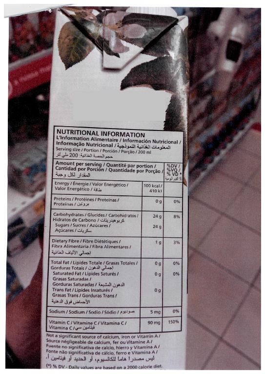 Mistura de sumos de fruta, acondicionada em embalagens de 1 litro, para venda a retalho.
O produto tem um grau Brix de 12,2º e um valor superior a 30 Eur por 100 Kgs.
O produto é consumido diretamente como bebida e apresenta a seguinte composição:
- 77% Sumo de maçã
- 6% Sumo de pera
- 17% Puré de manga
- Vitamina C