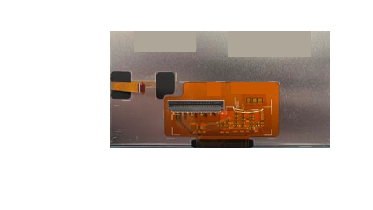 Um módulo de visualização LCD de ecrã plano, que não contém a placa de descodificação nem a placa escaladora (scaler). Consiste num dispositivo de cristais líquidos (LCD) com transístor de filme fino de silício amorfo (TFT-LCD) com a tecnologia AHVA (Advanced Hyper-Viewing Angle). É composto por um TFT-LCD, um circuito integrado controlador (driver), um circuito impresso flexível (FPCA), uma unidade de retroiluminação, um controlador de temporização (TCON) também embutido no driver de origem e um conector LVDS.

O módulo de visualização LCD não pode ser usado de forma independente para executar funções, necessita de receber a energia e o sinal de dados de uma outra unidade principal (não incluída). Todas as informações que precisam ser exibidas são inicialmente transmitidas para essa unidade principal que depois transfere essas informações pelo sinal LVDS para o módulo de visualização LCD em questão. O fluxo de dados ocorre do processador da unidade principal para o módulo de visualização. É apenas um fluxo unidirecional de informações. Desta forma, as imagens desejadas são exibidas no ecrã. Ao inserir comandos através de outros métodos no produto acabado (como botões ou codificador/botão, que também não estão incluídos), o ecrã recebe dados atualizados para exibição, permitindo ao usuário navegar pela interface homem-máquina (IHM) que está sendo exibida, mostrando o logotipo seguido do menu IHM: exibição de radiofrequência, fontes (AUX/USB/BT), configurações de exibição, nível de volume, estações memorizadas e dispositivos emparelhados.
