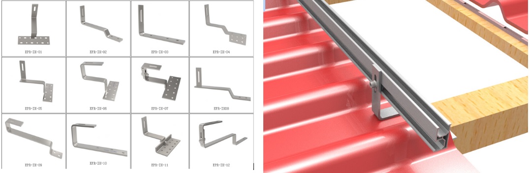 Produsul reprezinta un sistem complet de prindere a panourilor fotovoltaice pe acoperisuri, realizat din aluminiu. Acesta este compus din bare de prindere (de 2100 mm sau 3100 mm), profile de aluminiu, cleme, sine de imbinare, suporti, prezoane.
Toate accesoriile sunt fabricate din aluminiu, cu exceptia prezoanelor de fixare care sunt fabricate din otel inoxidabil. 
Produsul are o structura flexibila si poate fi livrat în diverse variante constructive combinand partile componente (kit complet pentru 2, 3 sau mai multe panouri  fotovoltaice).