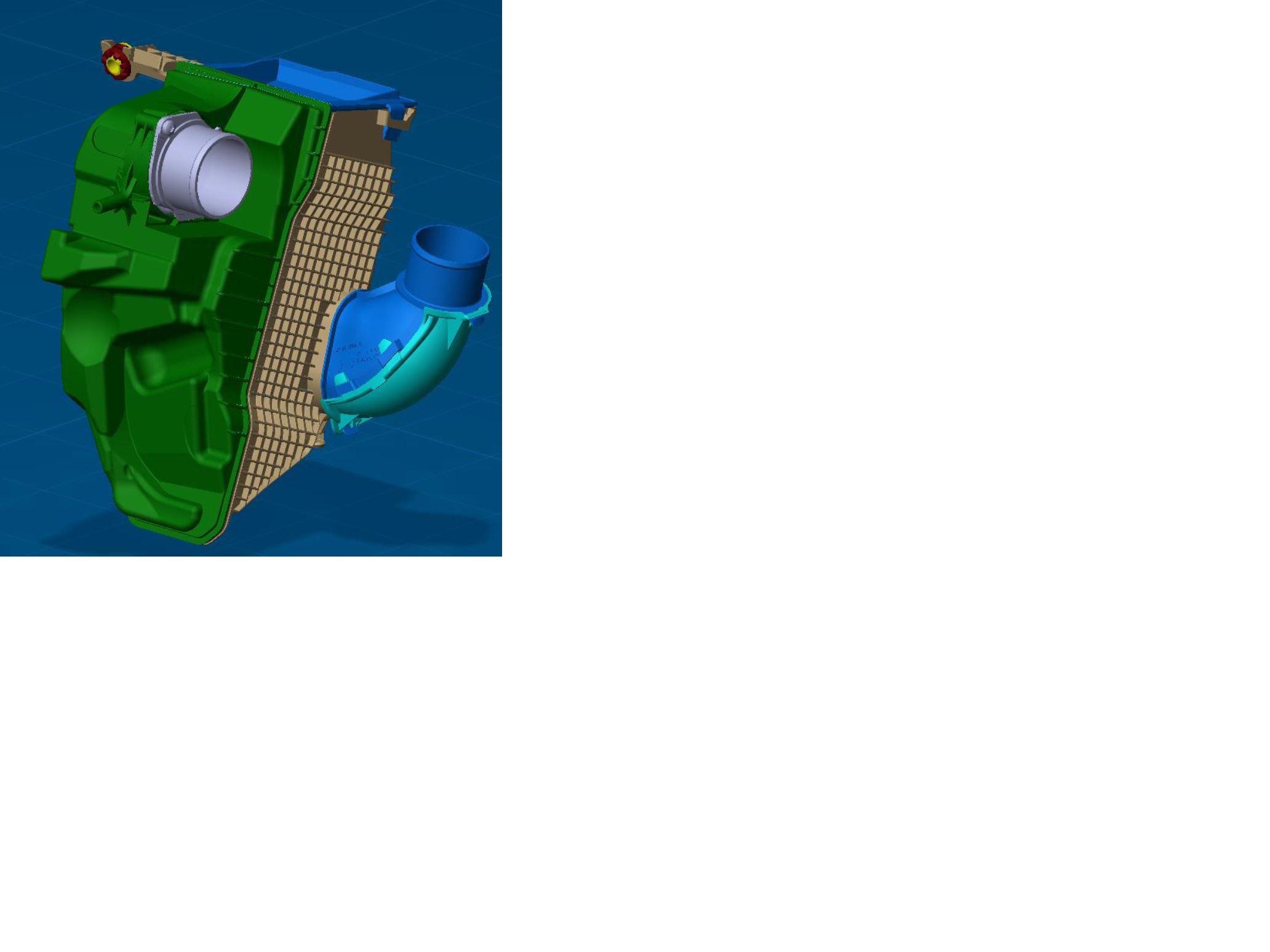 Produsul reprezinta un ansamblu care contine un filtru si carcasa acestuia, care reprezinta filtrul de aer al motorului auto. Carcasa este confectionata din material plastic (polipropilenă). Elementul filtrant este din celuloză. Funcția principală a produsului este de a filtra praful și alți contaminanți de mediu din aer pentru alimentarea eficienta a motorului.