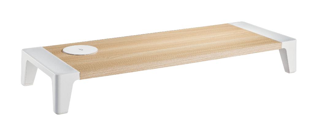 Conform descrierii solicitantului și a fotografiilor publicate în baza de date, produsul reprezinta un accesoriu de mobilier de birou, sub forma unui suport pentru monitor, cu încarcator wireless încorporat.Suportul este alcatuit dintr-un blat dreptunghiular din MDF cu finisaj lemn natur, fixat cu accesorii metalice de picioarele laterale scurte din material plastic.
Incarcatorul wireless este incorporat in placa de MDF si este compatibil cu toate dispozitivele care au tehnologie QI si putere de alimentare prin cablu USB.
Produsul se livreaza montat.
Nu are caracter de mobilier de la cap.94, nu poate fi identificat ca fiind destinat exclusiv sau in principal unui aparat electric de la capitolul 85, asadar se clasifica ca alt articol de mobilier din lemn, conform materialului constitutiv al partii ce ii da caracterul esential de suport monitor.