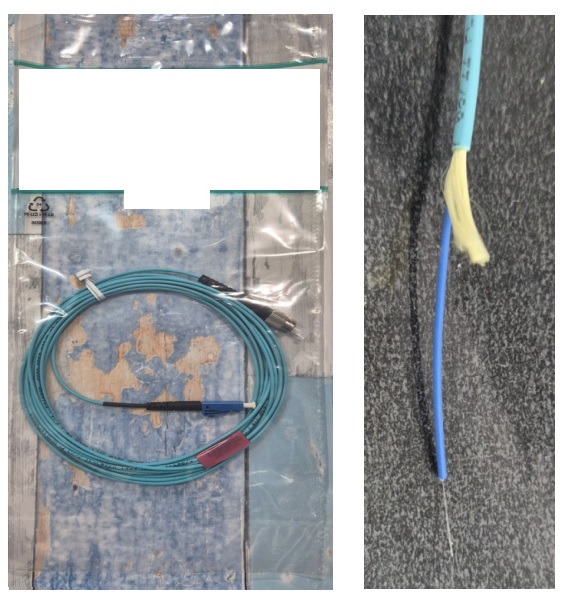 Conform descrierii solicitantului și a fotografiilor publicate în baza de date, produsul reprezintă cabluri de fibră optică izolate. Fibra optică este acoperită cu un strat de protecție primar din material plastic, un strat de protecție din kevlar și un înveliș exterior din material plastic.
Diametrul exterior al cablului (mm): 2.0 + 0.15/ - 0.25 mm.
Cablurile sunt prevăzute cu conectori discreți de tip LC (Lucent Connector) la un cap și FC (Ferrule Connector) la celălalt cap. Sunt utilizate la testarea fibrei optice pentru a stabili o măsurătoare de bază precisă, asigurându-se ca pierderile măsurate provin din dispozitiv și nu din conectori sau cabluri de calitate slabă folosite la test.