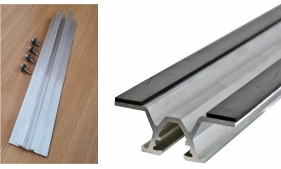 Conform descrierii solicitantului și a fotografiei publicate în baza de date, produsul reprezintă un ansamblu format dintr-o șină de formă trapezoidală în secțiune, din aliaj de aluminiu și patru șuruburi auto-forante, din oțel inoxidabil, prevăzute cu șaibe tot din oțel inoxidabil și garnituri de cauciuc. Șina este tăiată la lungimea necesară utilizării ulterioare (330 mm) și este prevăzută cu garnituri din cauciuc EPDM (lipite pe șină). Tăierea la lungime și prezența garniturilor îi conferă caracterul de elment de construcție.
Produsul se utilizează pentru fixarea panourilor fotovoltaice, împreună cu o clemă de fixare (nu face obiectul prezentei decizii), pe învelitori de acoperiș realizate cu panouri termoizolante sau tablă cutată trapezoidal. Garnitura de cauciuc are rolul de a proteja tabla.