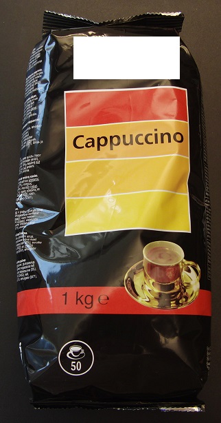 Cappuccinopulver
Livsmedelsberedning i form av ett ljusbrunt, finkornigt pulver. Pulvret innehåller enligt uppgift bland annat socker, mjölkpulver, snabbkaffe och kakao. Beredningen ska användas för framställning av dryck i automat. Varan föreligger i påse om 1 kg.