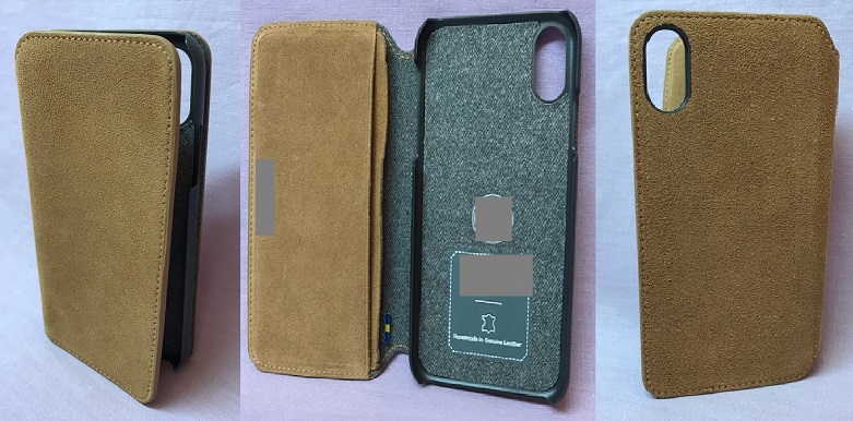 Rektangulär artikel i form av ett fodral med lock avsett att användas till mobiltelefon (s.k. smartphone). Fodralets baksida (skal) är försett med hål för telefonens kameralins och fodralet saknar stängningsanordning (s.k flip-cover).
Artikeln har måtten ca 15 x 8 cm (H x B). Mobiltelefonen snäpps fast i skalet som säkrar enheten runt om och täcker baksidan samt sidorna. Framsidans lock skyddar mobiltelefonens skärm.
Fodralets utsida består av ett läderskikt och den inre ytan, som kommer i kontakt med mobiltelefonens baksida, är enligt uppgift klädd med textilmaterial. Fodralets lock är på insidan försett med kreditkortsfack. Skalet är tillverkat av gjuten plast (polykarbonat) och har rundade kanter.
Fodralet skyddar mobiltelefonen mot stötar och annat slitage samt är avsett att bäras i ficka eller handväska. Fodralet är förpackat för försäljning i detaljhandeln.