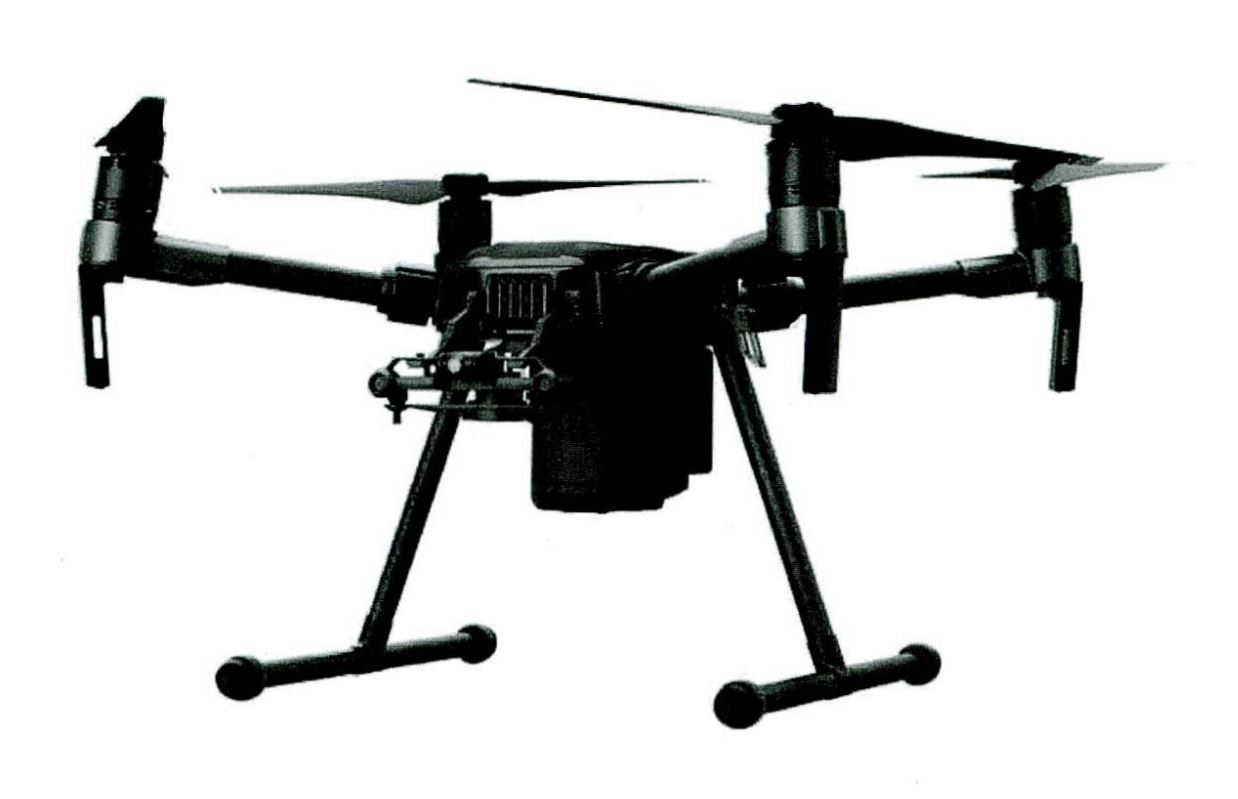 Fjärrstyrd helikopter med fyra rotorer (så kallad drönare), enligt uppgift bland annat utrustad med inbyggd FPV-kamera, GPS/RTK, antikollisionsensorer, stabiliseringssystem, minneskort och dubbla batterier med uppvärmningsteknik. Kameran, som har en upplösning på 608 x 448 pixlar, kan inte lagra några bilder. Dess syfte är att ge piloten möjlighet att styra drönaren ur förstapersonsperspektiv. Drönaren är utrustad med anslutningsmöjligheter för att koppla in ytterligare två kameror (Dessa omfattas ej av detta BKB). Drönaren har måtten 887 x 880 x 408 cm i monterat läge och väger ca 5 kg. Med standardbatterier har enheten en lastkapacitet på 1,14 kg, en maximal flyghastighet på 64,8 km/tim och en maximal flygtid på 23 minuter. Drönaren föreligger i en transportväska av plast tillsammans med bland annat en handkontroll, 7,85 tums monitor, landningsställ och batteriladdare.