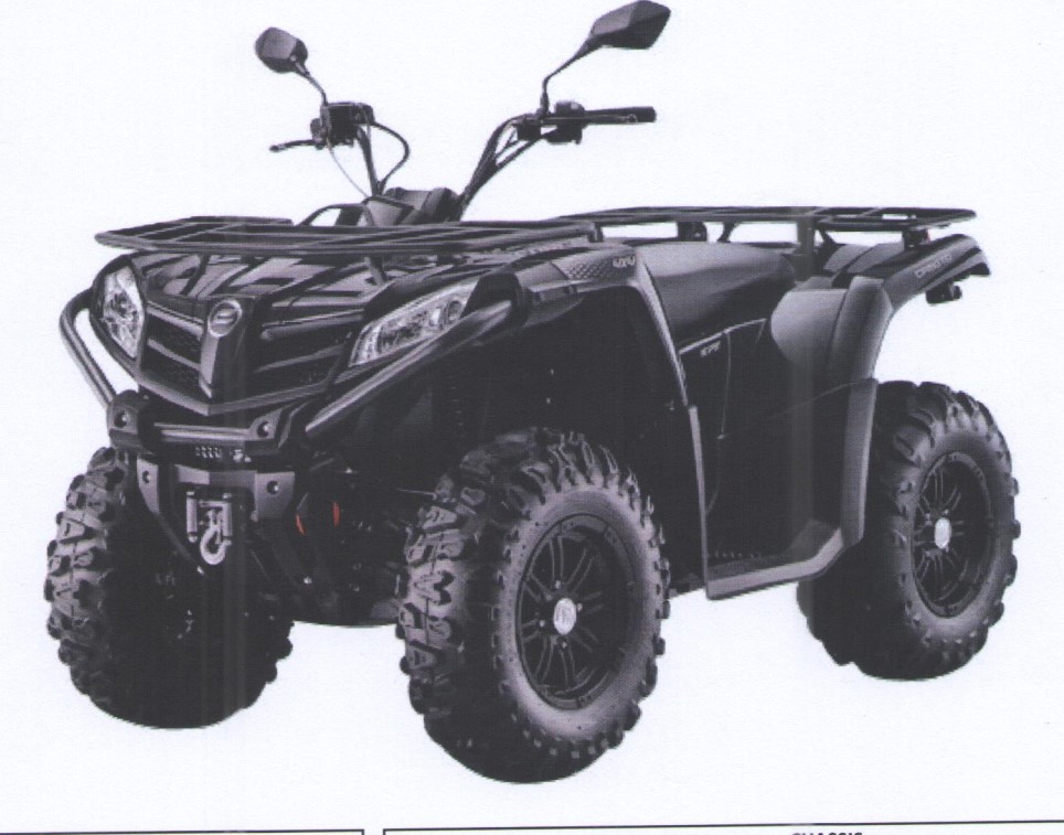 Ett nytt terränggående fyrhjuligt motorfordon (ATV All Terain Vehicle) med förbränningskolvmotor med gnisttändning, med en cylindervolym av 495 cc, en effekt av 25,5 kW och en torrvikt av ca 344 kg.
Fordonet har enligt uppgift följande särskilda kännetecken:
 — ett styrsystem av biltyp (Ackermanprincipen) som manövreras med hjälp av ett styre,
 — bromsar på både fram- och bakhjul,
 — en automatisk koppling och en backväxel,
 — en motor som är särskilt avsedd för användning i svår terräng och som ger tillräcklig dragkapacitet på låga varv,
 — kraftöverföring till hjulen med hjälp av axlar,
 — däck med grovt utformade mönster för terrängkörning,
 — en draganordning utformad så att fordonet kan dra eller skjuta åtminstone två gånger fordonets egen torrvikt,
 — en dragkapacitet för ett icke-bromsat släp av ca 874 kg,
 — motorn kan åstadkomma maximal dragkraft med hjälp av en differentialspärr,
 — en fast monterad vinsch lämplig för att dra timmerstockar,
 — mått: 2180 X 1100 X 1150 mm (L X B X H)
