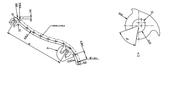 Extruderad profil, enligt uppgift tillverkad av aluminiumlegering, med likformigt tvärsnitt utefter hela sin längd. Profilen har räfflad yta på ena sidan, hålrum på andra sidan och är ytbehandlad genom anodisering. Profilen har en längd av 363 mm och ska monteras i ramen till fläktgallret i en flygfraktscontainer för temperaturkontrollerat gods.