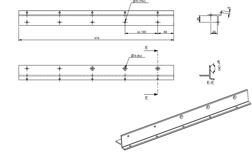 Profil enligt uppgift tillverkad av aluminiumlegering, med likformigt tvärsnitt utmed hela längden. Profilen har måtten 474x42x3mm och är försedd med fästhål. Varan är avsedd att användas som förstärkning vid montering av en islåda i en flygfraktscontainer för temperaturkontrollerat gods.