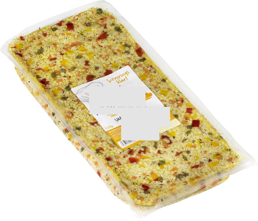 Beredning av spannmål enligt uppgift innehållande kokta korn, gul och röd paprika, rapsolja, morot, kapers, salt, balsamicoättika, socker, citronjuice, peppar, timjan, vitlök, konserveringsmedel (natriumbenzoat, kaliumsorbat) och surhetsreglerandemedel (mjölksyra, äppelsyra). Produkten har huvudsaklig karaktär som en beredning av spannmål och föreligger i plastförpackning om 1,5 kg.