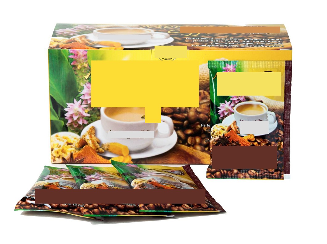 Livsmedelsberedning i pulverform för beredning av smaksatt kaffe, enligt uppgift innehållande instant kaffe, ersättning av grädde, gurkmeja, åkermynta, gojibär, Chrysanthamumindicum linn, indisk lotus växt, Holoptelea integrifolia1, Dong quai, acesufame-K (sötningsmedel) och aspartam (sötningsmedel). Kaffepulvret föreligger om 25 st. påsar (à 13 g) i en detaljhandelsförpackning om 325 g och är efter tillsättning av varmt vatten konsumtionsfärdig.