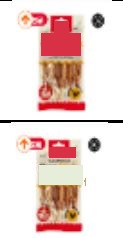 Hundfoder enligt uppgift i form av tuggpinnar (12 cm) i detaljhandelsförpackning om 72 g och 360 g. Tuggpinnarna innehåller råhud, kött från kyckling, protein, glycerin och salt.