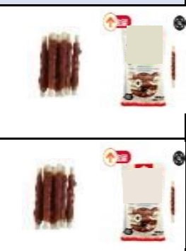 Hundfoder enligt uppgift i form av tuggpinnar (12 cm) i detaljhandelsförpackning om 72 g och 360 g. Tuggpinnarna innehåller råhud, kött från lamm, protein, glycerin och salt.