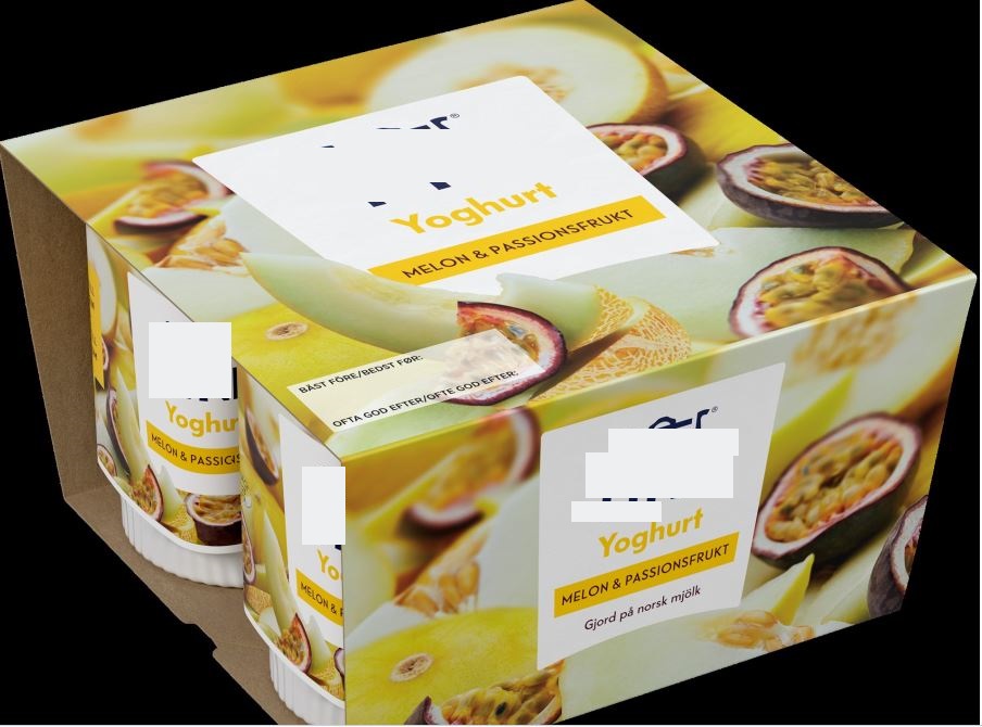 Livsmedelsberedning enligt uppgift i form av en smaksatt yoghurt föreliggande i detaljhandelsförpackning om 4 x 150 g.
Produkten är avsedd som frukost eller mellanmål.
Varan innehåller mjölk, socker, melon och melonsaft, passionsfruktjuice, skummjölkspulver, laktasenzym, yoghurtkultur (Streptococcus thermophilus och Lactobacillus bulgaricus) och arom.