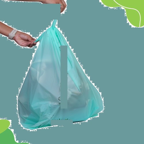 Artiklar i form av påsar i olika färger med handtag enligt uppgift med måtten 17 x 19, 19 x 21, 24 x 30, 30 x 36, 36 x 42, 36 x 48 och 40 x 50 tum.
Påsarna är avsedda för förpackning och transport av varor.
Produkterna är tillverkade av nedbrytbara polymerer bestående av polybutylenadipattereftalat (PBAT), polymjölksyra (PLA) och termoplastisk stärkelse (TPS, från majskorn).
Påsarna är biologiskt nedbrytbara.
