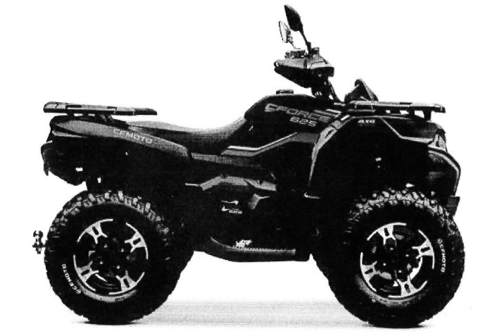 Ett nytt terränggående fyrhjuligt motorfordon (ATV All Terrain Vehicle) med förbränningskolvmotor med gnisttändning, med en cylindervolym av 580 cc, en effekt av 33 kW och en torrvikt av ca 379  kg.
Fordonet har enligt uppgift följande särskilda kännetecken:
 — ett styrsystem av biltyp (Ackermanprincipen) som manövreras med hjälp av ett styre,
 — bromsar på både fram- och bakhjul,
 — en automatisk koppling och en backväxel,
 — en motor som är särskilt avsedd för användning i svår terräng och som ger tillräcklig dragkapacitet på låga varv,
 — kraftöverföring till hjulen med hjälp av axlar,
 — däck med grovt utformade mönster för terrängkörning,
 — en draganordning utformad så att fordonet kan dra eller skjuta åtminstone två gånger fordonets egen torrvikt,
 — en dragkapacitet för ett icke-bromsat släp av ca 856 kg.
 — motorn kan åstadkomma maximal dragkraft med hjälp av en differentialspärr,
 — en fast monterad vinsch lämplig för att dra timmerstockar,
 — mått: 2035 x 1180 x 1220 mm (L X B X H)