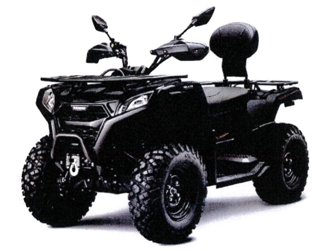 Ett nytt terränggående fyrhjuligt motorfordon (ATV All Terrain Vehicle) med förbränningskolvmotor med gnisttändning, med en cylindervolym av 400 cc, en effekt av 20,7 kW och en torrvikt av ca 367 kg.
Fordonet har enligt uppgift följande särskilda kännetecken:
 — ett styrsystem av biltyp (Ackermanprincipen) som manövreras med hjälp av ett styre,
 — bromsar på både fram- och bakhjul,
 — en automatisk koppling och en backväxel,
 — en motor som är särskilt avsedd för användning i svår terräng och som ger tillräcklig dragkapacitet på låga varv,
 — kraftöverföring till hjulen med hjälp av axlar,
 — däck med grovt utformade mönster för terrängkörning,
 — en draganordning utformad så att fordonet kan dra eller skjuta åtminstone två gånger fordonets egen torrvikt,
 — en dragkapacitet för ett icke-bromsat släp av ca 807 kg.
 — motorn kan åstadkomma maximal dragkraft med hjälp av en differentialspärr,
 — en fast monterad vinsch lämplig för att dra timmerstockar,
 — mått: 2390 x 1100 x 1435 mm (L X B X H)