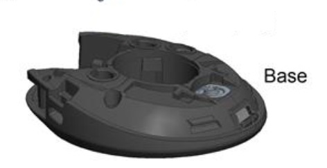Bas av plast till en ljudprocessor.
Delen är en vital del till ljudprocessorns funktion för att hålla samman och skydda dess innehåll. (Ljudprocessorn är en enhet för att ge personer med hörselskada en hörselförmåga.) Två mikrofonskydd är monterade och utbytbara från utsidan av basenheten.
Varan är tillverkad med stor noggrannhet av två olika plastmaterial.
Basen utgör en väsentlig del av ljudprocessorn och har stor påverkan på dess funktion.