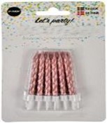 Metallicrosa ljus med ljushållare, enligt uppgift förpackade i detaljhandelsförpackning med 12 ljus och hållare i varje. Ljusen är 7 cm långa och 0,5 cm i diameter.
Ljuset är avsett som dekoration för t ex bageriprodukter.
Varan består av paraffin och har hållare i plast (polypropen). Varan är maskinellt framställd.
Ljusen ger varan dess karaktär.